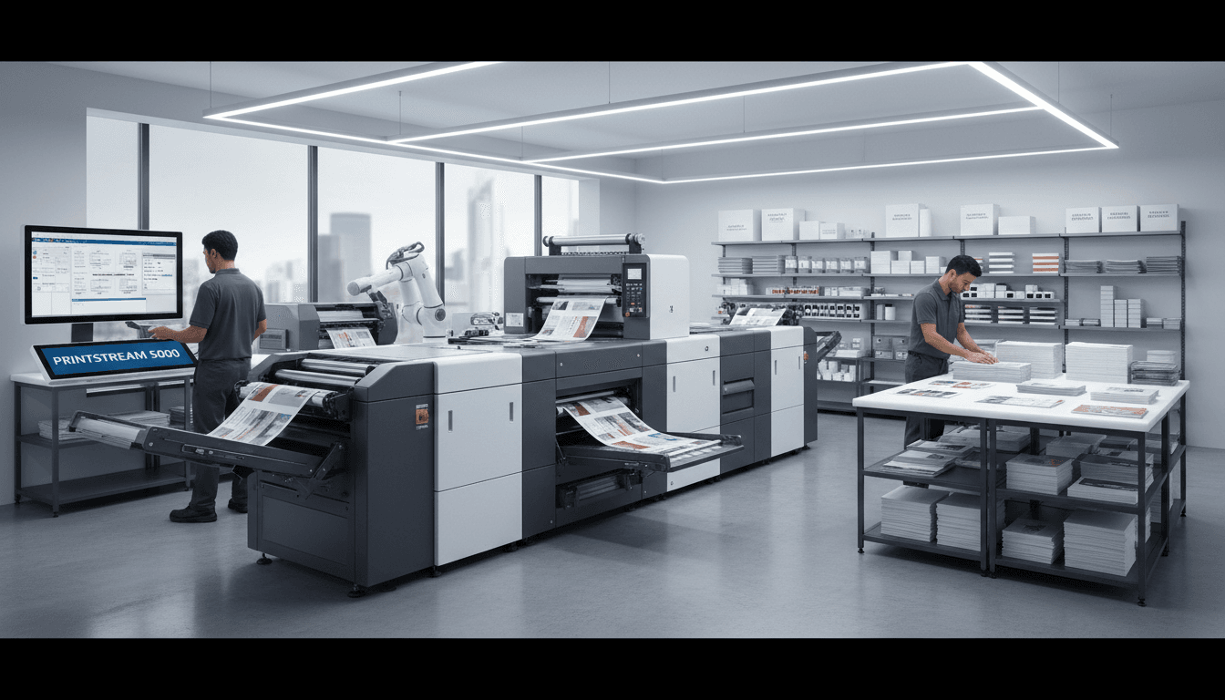 Equipos de impresión profesional en un pequeño taller de imprenta moderna