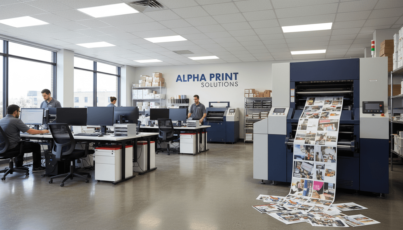 Máquina de impresión profesional sacando papel en una oficina bien iluminada