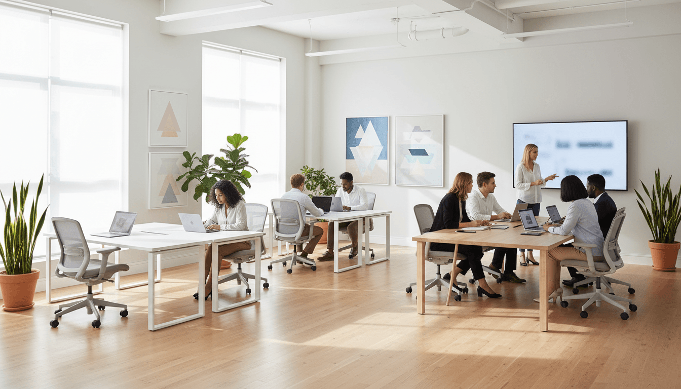 Oficina moderna y ordenada con equipo de impresión