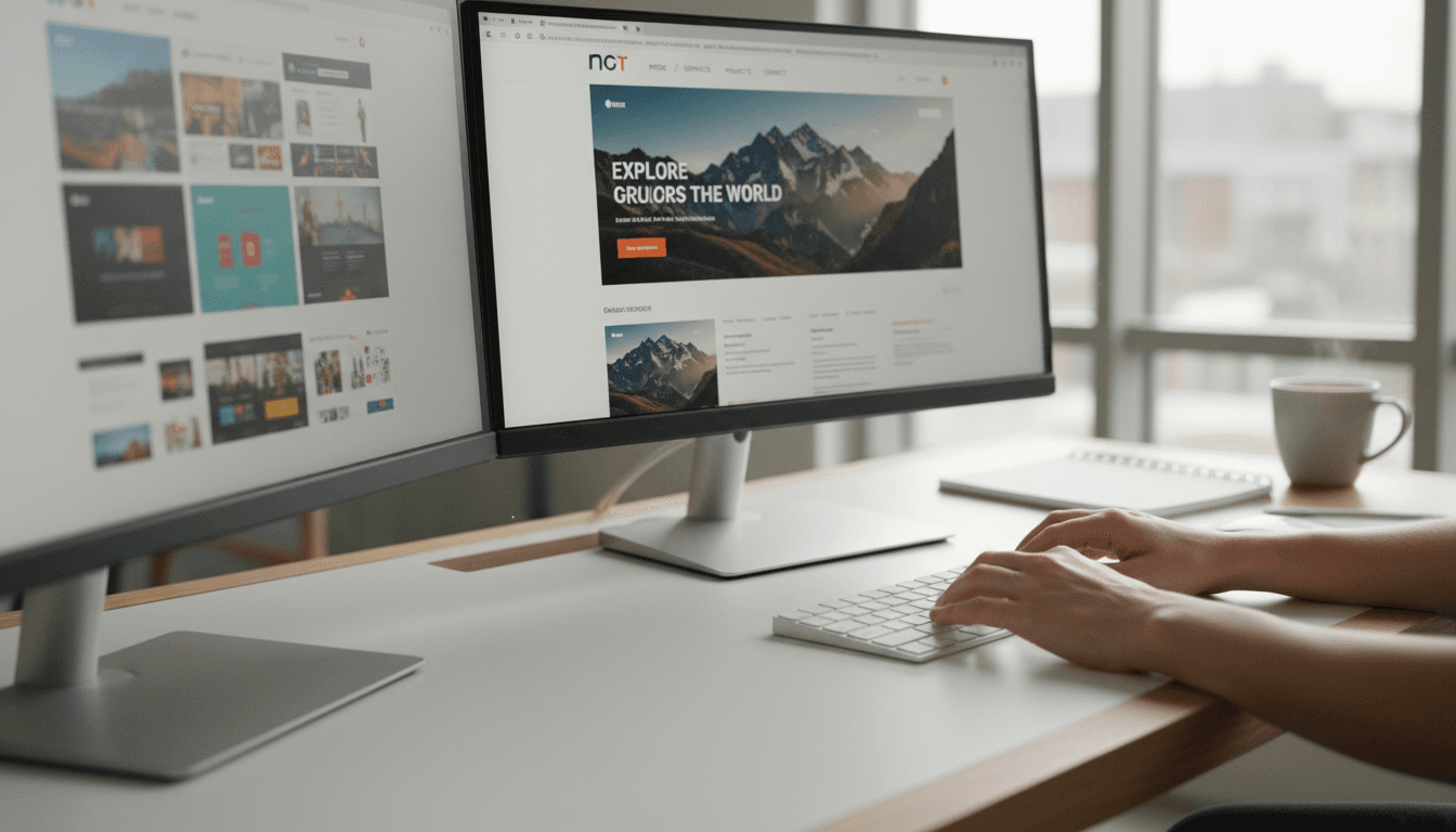 Diseñador web trabajando en el layout de una página web en una computadora