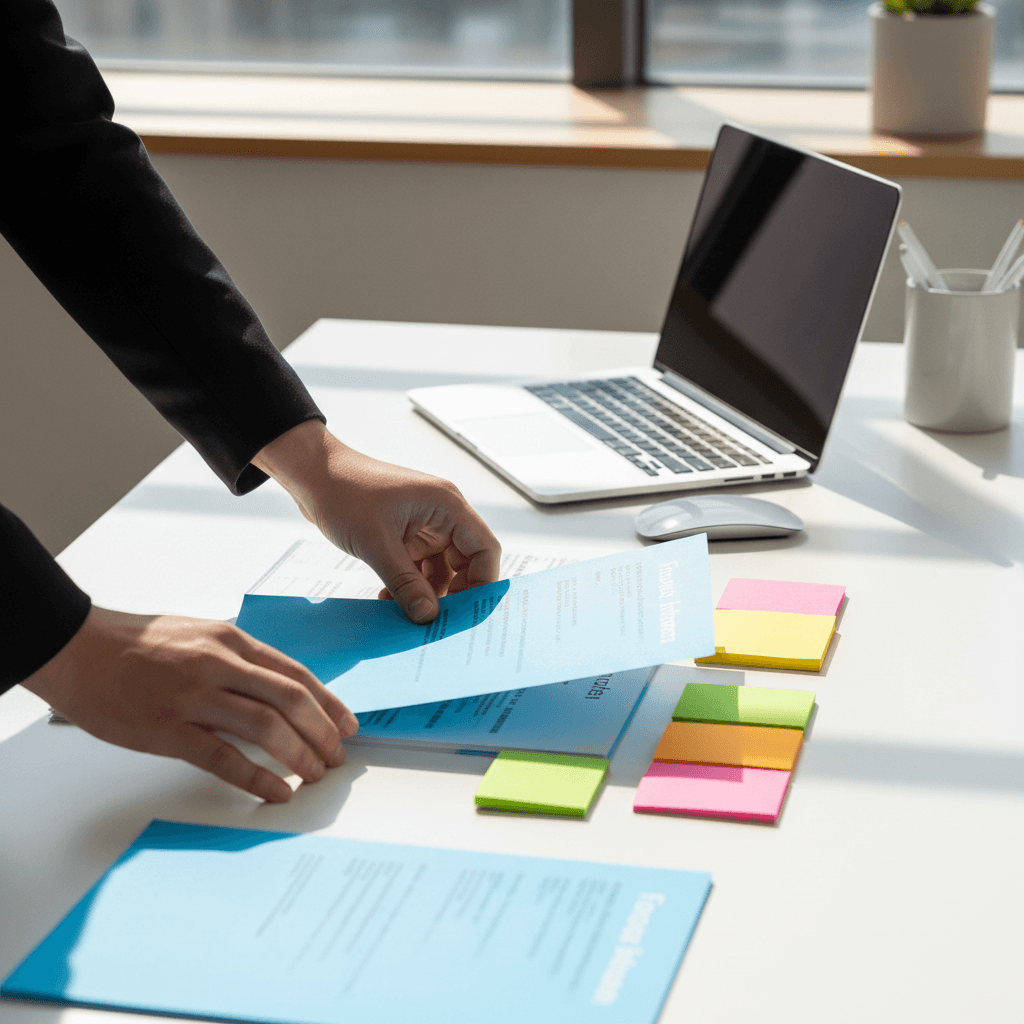 Documentos impresos apilados sobre un escritorio